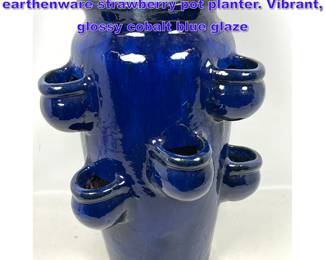 Lot 904 Large, vertically oriented earthenware strawberry pot planter. Vibrant, glossy cobalt blue glaze