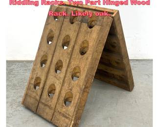 Lot 1444 Original French Champagne Riddling Racks. Two Part Hinged Wood Rack. Likely oak. 