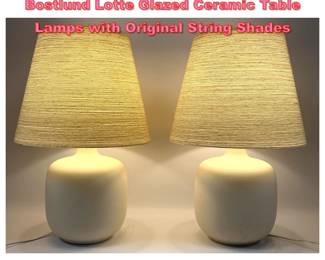 Lot 1258 Pair Danish Modern Denmark Bostlund Lotte Glazed Ceramic Table Lamps with Original String Shades 