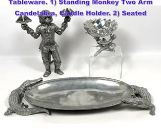 Lot 627 3pc ARTHUR COURT Figural Tableware. 1 Standing Monkey Two Arm Candelabra, Candle Holder. 2 Seated