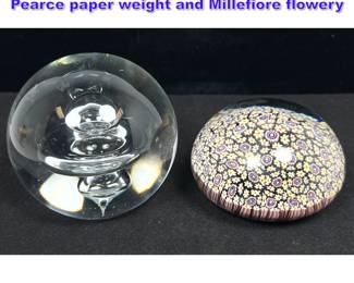 Lot 696 2pcs Art Glass Paperweights. Simon Pearce paper weight and Millefiore flowery