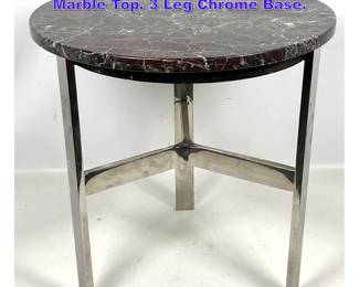 Lot 908 Small Side Table with Colorful Marble Top. 3 Leg Chrome Base.