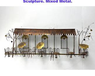 Lot 766 Signed C Jere Metal Cafe Scene Wall Sculpture. Mixed Metal.