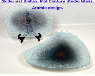 Lot 709 2pc MAURICE HEATON Art Glass Modernist Dishes. Mid Century Studio Glass. Atomic design.