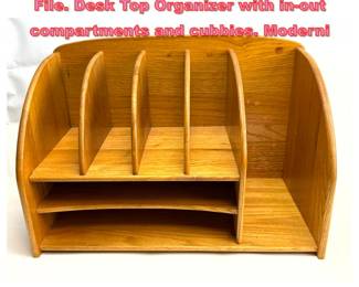 Lot 1216 MCM Oak Desk Organizer. Paper File. Desk Top Organizer with inout compartments and cubbies. Moderni