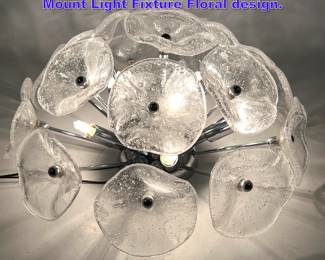 Lot 1003 Murano Glass and Chrome Flush Mount Light Fixture Floral design.