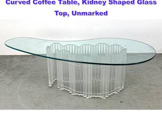 Lot 1038 Frosted and Clear Sculptural Lucite Curved Coffee Table, Kidney Shaped Glass Top, Unmarked