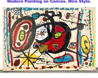Lot 947 Large DENNIS SAKELSON Abstract Modern Painting on Canvas. Miro Style.
