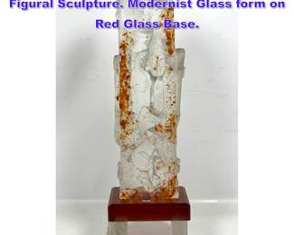 Lot 674 Erik Halvorsen Studio Art Glass Figural Sculpture. Modernist Glass form on Red Glass Base.