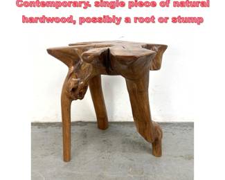 Lot 1471 Heavy Tree root side table. Contemporary. single piece of natural hardwood, possibly a root or stump