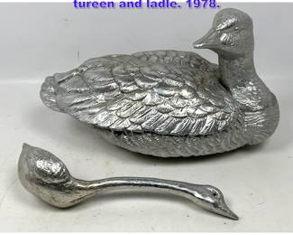 Lot 639 Arthur Court cast aluminum duck tureen and ladle. 1978.