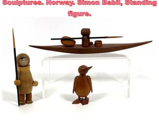 Lot 1520 3pcs Small Scandinavian Wood Sculptures. Norway. Simon Babil, Standing figure. 