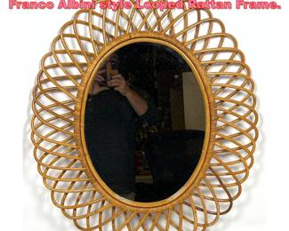 Lot 1273 Scalloped Rattan Oval Mirror. Franco Albini style Looped Rattan Frame.
