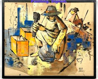 Lot 657 Mario Alvarez 67 Oil on Canvas Painting. Signed.