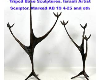 Lot 899 2pc AHARON BEZALEL Bronze Tripod Base Sculptures. Israeli Artist Sculptor. Marked AB 19 425 and oth