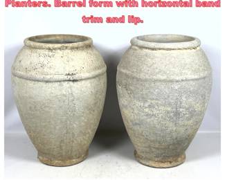 Lot 1679 Pr WILLY GUHL 20 Tall Garden Planters. Barrel form with horizontal band trim and lip. 