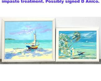 Lot 920 2pc Sailboat paintings. Thick impasto treatment. Possibly signed D Anico.