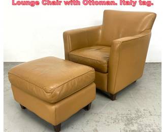 Lot 1627 Brown Italian Leather Club Lounge Chair with Ottoman. Italy tag.