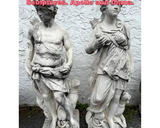 Lot 1700 2pcs Cast Stone Garden Patio Sculptures. Apollo and Diana. 