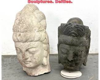 Lot 1253 2pcs Sone Fragment Bust Head Sculptures. Deities. 