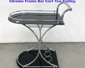 Lot 1068 Modernist Style Black Glass and Chrome Frame Bar Cart Tea Trolley.