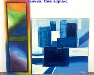 Lot 975 2pcs Abstract Modern Paintings on Canvas. One signed.
