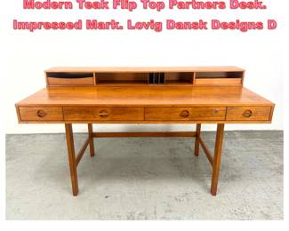 Lot 1302 Peter Lovig Nielsen Danish Modern Teak Flip Top Partners Desk. Impressed Mark. Lovig Dansk Designs D