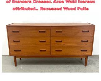 Lot 1352 Danish Modern Teak Low Chest of Drawers Dresser. Arne Wahl Iversen attributed.. Recessed Wood Pulls