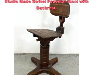 Lot 1483 Vintage Industrial Drafting Chair. Studio Made Swivel Pedestal Stool with Backrest. 
