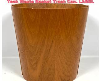 Lot 1406 BEMI MODLER Danish Modern Teak Waste Basket Trash Can. LABEL 