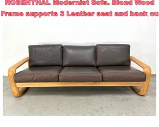 Lot 1603 BURKHARD VOGTHERR for ROSENTHAL Modernist Sofa. Blond Wood Frame supports 3 Leather seat and back cu