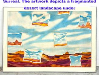 Lot 939 Artist Signed Watercolor Painting. Surreal. The artwork depicts a fragmented desert landscape under