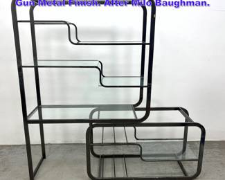 Lot 686 DIA Style 2 Part Etagere Shelf Unit. Gun Metal Finish. After Milo Baughman.