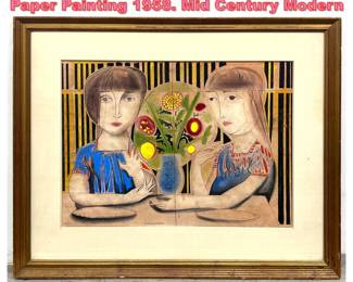 Lot 1227 Richard Wilt Mixed Media on Paper Painting 1958. Mid Century Modern 