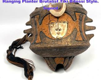 Lot 1167 60s Vintage Italian Glazed Ceramic Hanging Planter Brutalist Tiki Bitossi Style. Signed