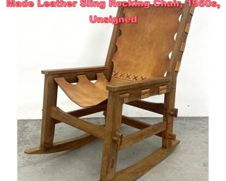 Lot 1621 Peruvian Studio Crafted Artisan Made Leather Sling Rocking Chair, 1950s, Unsigned