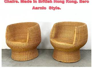 Lot 1358 Pair Vintage Rattan egg Lounge Chairs. Made in British Hong Kong. Eero Aarnio Style.