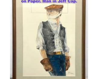Lot 970 John Dawson Mixed Media Painting on Paper. Man in Jeff Cap.