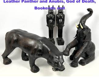 Lot 1150 4pc lot. Leather Elephant and Leather Panther and Anubis, God of Death, Bookends and