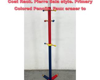 Lot 1351 Whimsical Pencil Form Standing Coat Rack. Pierre Sala style. Primary Colored Pencils. Faux eraser to