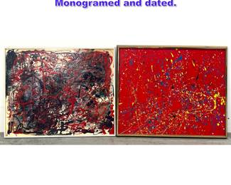 Lot 1106 2pcs Abstract Modern Paintings. Monogramed and dated.