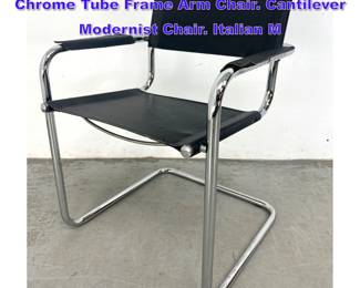 Lot 1047 Marcel Breuer style Black Leather Chrome Tube Frame Arm Chair. Cantilever Modernist Chair. Italian M