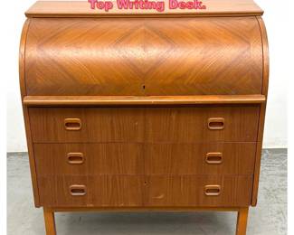 Lot 1408 Danish Modern Teak Cylinder Roll Top Writing Desk. 