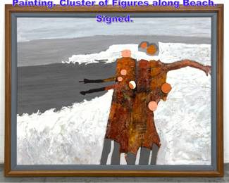 Lot 1113 ART POROSOFF Modernist Figural Painting. Cluster of Figures along Beach. Signed.