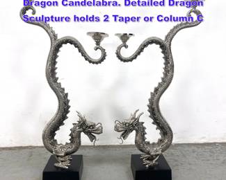 Lot 622 Pr JOSIE NATORI Figural Asian Dragon Candelabra. Detailed Dragon Sculpture holds 2 Taper or Column C