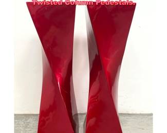 Lot 1323 Pair Post Modern Red Lacquer Twisted Column Pedestals. 