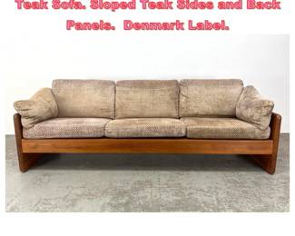 Lot 1648 MIKAEL LAURSEN Danish Modern Teak Sofa. Sloped Teak Sides and Back Panels. Denmark Label. 