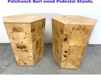 Lot 799 Pair of hexagonal pedestals Patchwork Burl wood Pedestal Stands.
