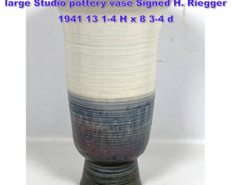 Lot 712 Harold Hal Eaton Riegger early large Studio pottery vase Signed H. Riegger 1941 13 14 H x 8 34 d
