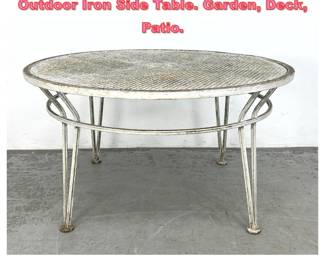 Lot 1671 Vintage Russell Woodard style Outdoor Iron Side Table. Garden, Deck, Patio. 